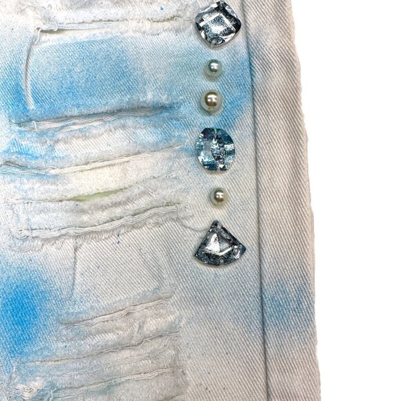 Reworked Sparkle Denim Pearls & Gems Boyfriend Jeans (3) - Picture 9 of 13